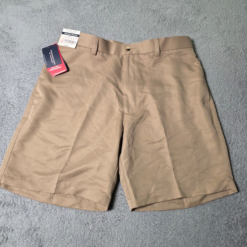 Roundtree & Yorke Mens 36 Shorts Tan Relaxed Flat Front Microfiber Easy Care